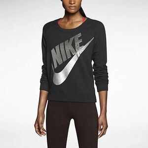 Nike Crewneck Sweatshirt Women's Size S Black Sequin Logo Swoosh Pullover